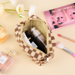 2 PCS Checkered Makeup Bag Zipper Cosmetic Pouch Travel Toiletry Organizer