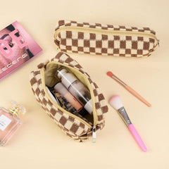 2 PCS Checkered Makeup Bag Zipper Cosmetic Pouch Travel Toiletry Organizer