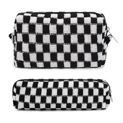 2 PCS Checkered Makeup Bag Zipper Cosmetic Pouch Travel Toiletry Organizer