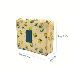 Lemon Print Travel Makeup Bag Organizer Zipper Pouch Toiletry Bag