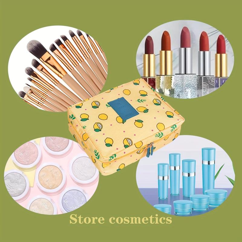 Lemon Print Travel Makeup Bag Organizer Zipper Pouch Toiletry Bag