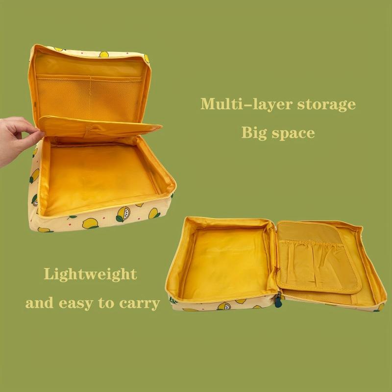 Lemon Print Travel Makeup Bag Organizer Zipper Pouch Toiletry Bag