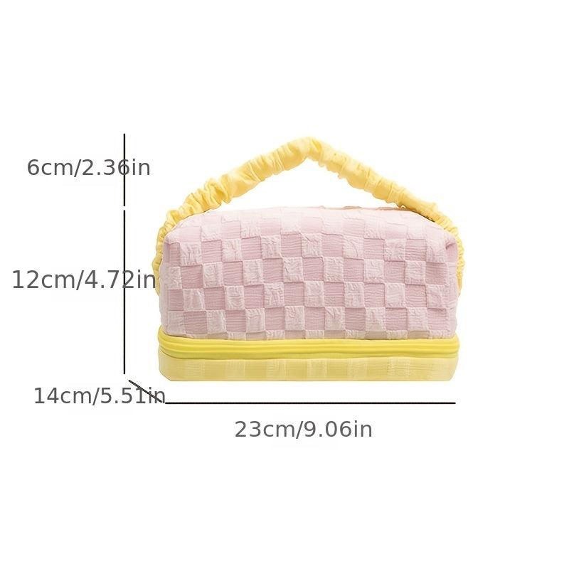 Cream Toast Plaid Pattern Large Storage Bag Cosmetic Organizer