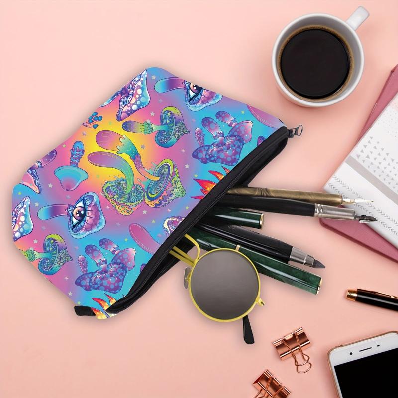 Small Mushroom Print Toiletry Bags For Women Adorable Roomy Makeup Pouch Travel