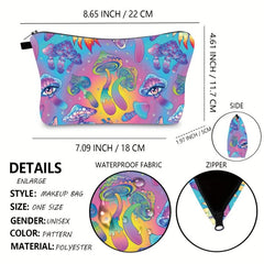 Small Mushroom Print Toiletry Bags For Women Adorable Roomy Makeup Pouch Travel