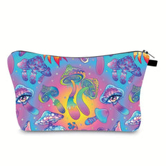 Small Mushroom Print Toiletry Bags For Women Adorable Roomy Makeup Pouch Travel