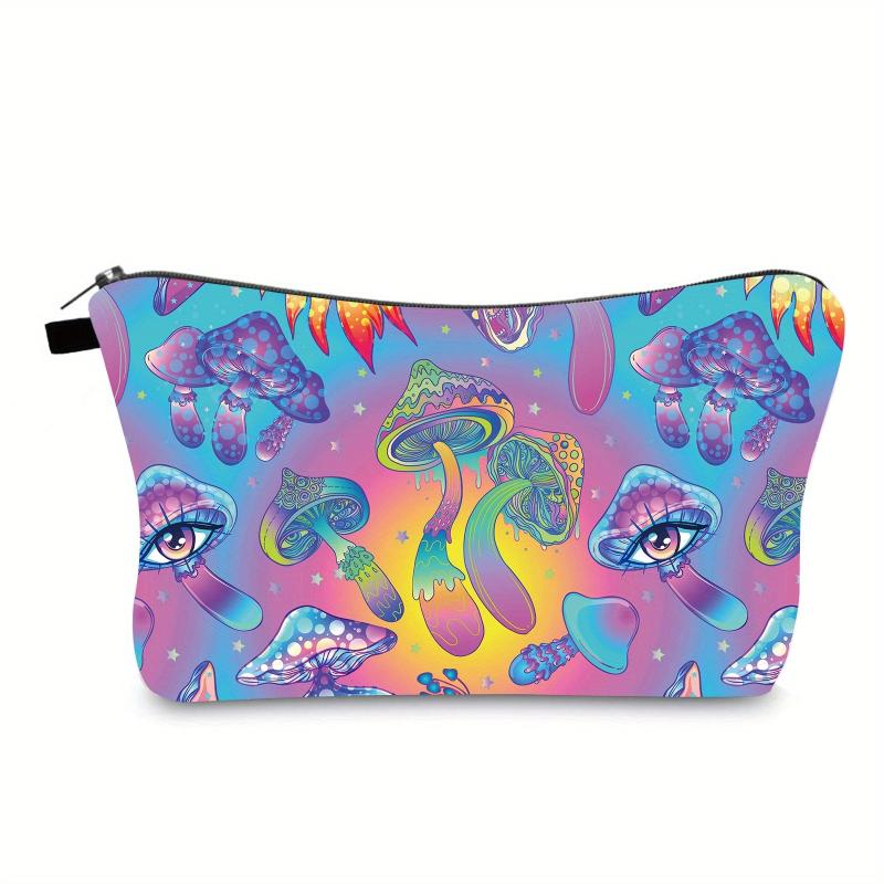Small Mushroom Print Toiletry Bags For Women Adorable Roomy Makeup Pouch Travel