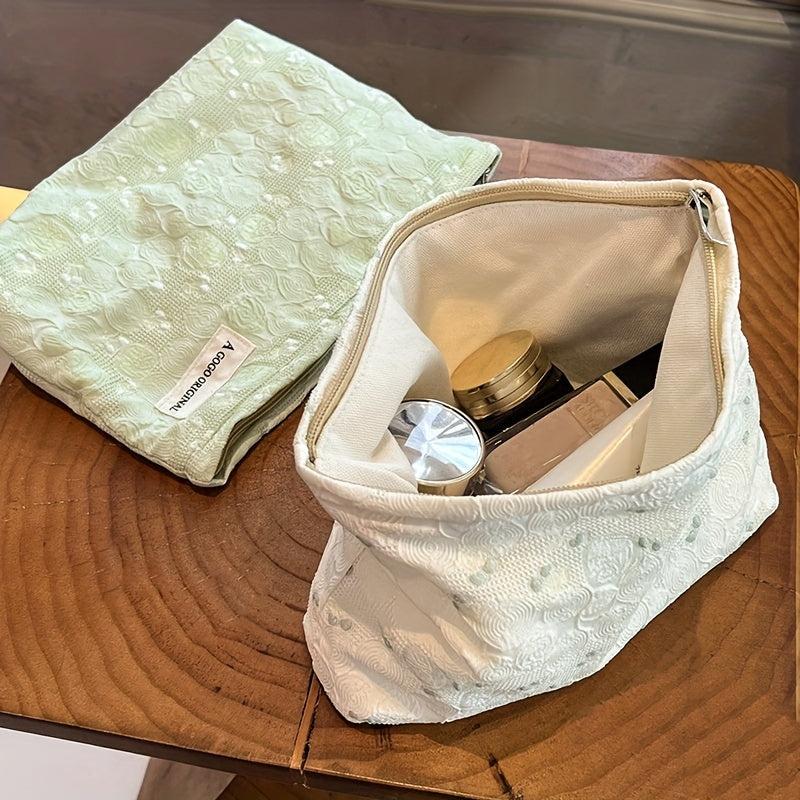 Embossed Floral Pattern Makeup Bag for Travel and Skin Care Storage