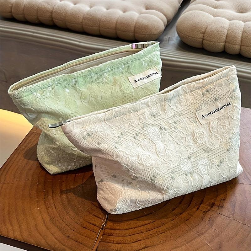 Embossed Floral Pattern Makeup Bag for Travel and Skin Care Storage