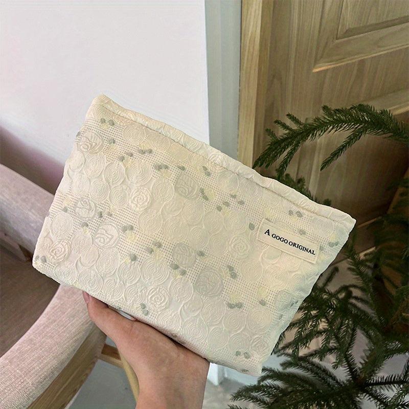 Embossed Floral Pattern Makeup Bag for Travel and Skin Care Storage