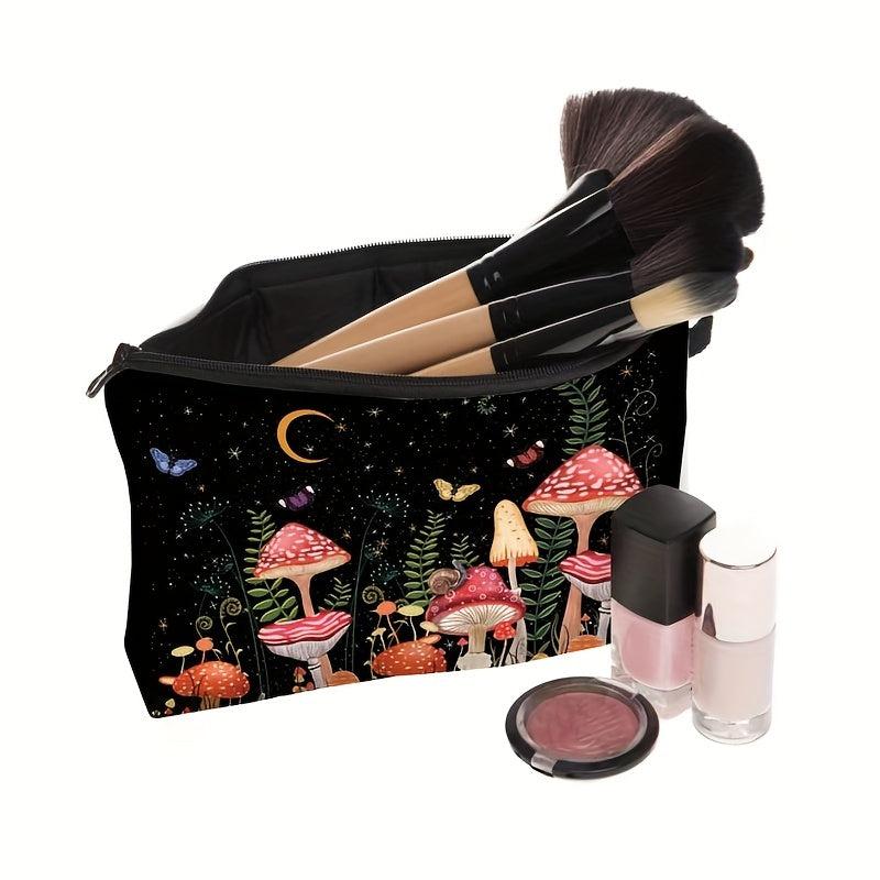 Mushroom Print Makeup Bag Cosmetic Case Travel Organizer Toiletry Pouch