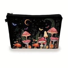 Mushroom Print Makeup Bag Cosmetic Case Travel Organizer Toiletry Pouch