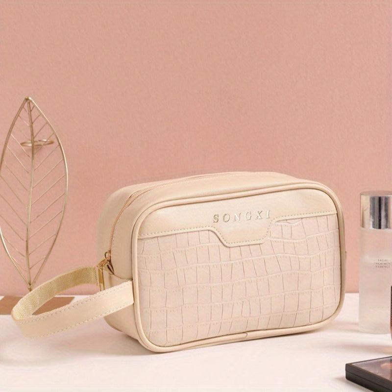 Crocodile Embossed Square Makeup Bag - Cosmetic Pouch for Women