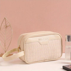 Crocodile Embossed Square Makeup Bag - Cosmetic Pouch for Women