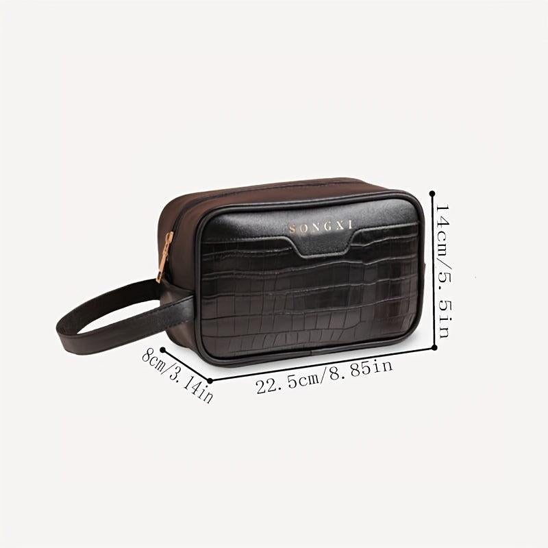 Crocodile Embossed Square Makeup Bag - Cosmetic Pouch for Women