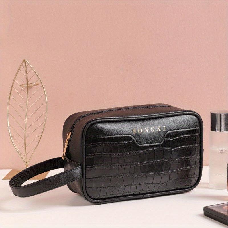 Crocodile Embossed Square Makeup Bag - Cosmetic Pouch for Women