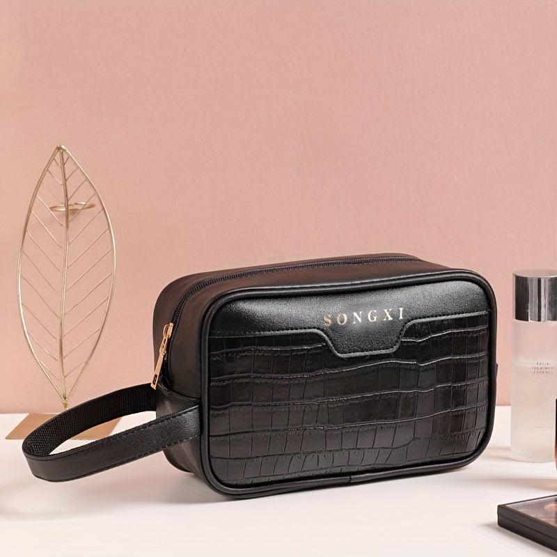 Crocodile Embossed Square Makeup Bag - Cosmetic Pouch for Women