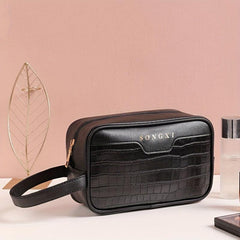 Crocodile Embossed Square Makeup Bag - Cosmetic Pouch for Women