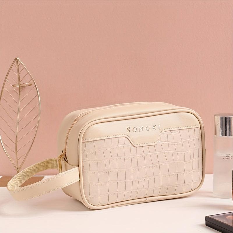 Crocodile Embossed Square Makeup Bag - Cosmetic Pouch for Women