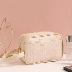 Crocodile Embossed Square Makeup Bag - Cosmetic Pouch for Women