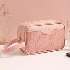 Crocodile Embossed Square Makeup Bag - Cosmetic Pouch for Women