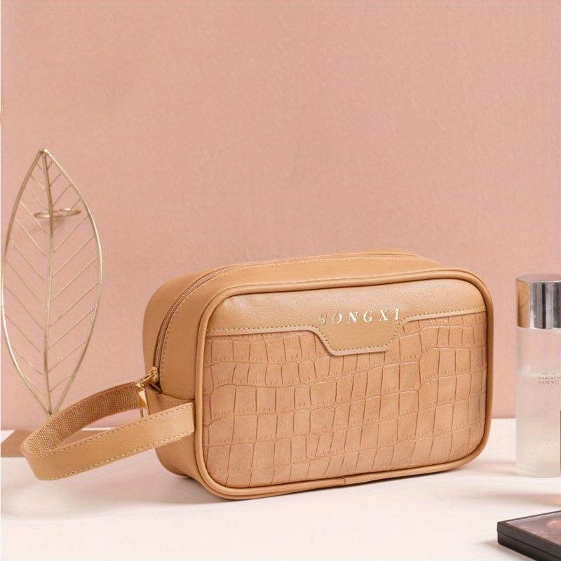 Crocodile Embossed Square Makeup Bag - Cosmetic Pouch for Women