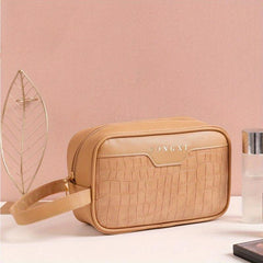 Crocodile Embossed Square Makeup Bag - Cosmetic Pouch for Women