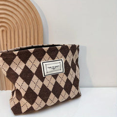 Diamond Pattern Makeup Bag Portable Travel Storage Bag Zippered Toiletry Bag