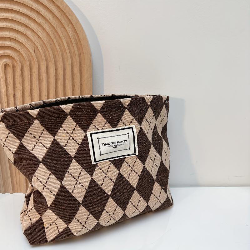 Diamond Pattern Makeup Bag Portable Travel Storage Bag Zippered Toiletry Bag