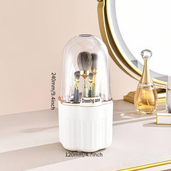 360 Rotating Makeup Brush Holder Organizer with Transparent Lid