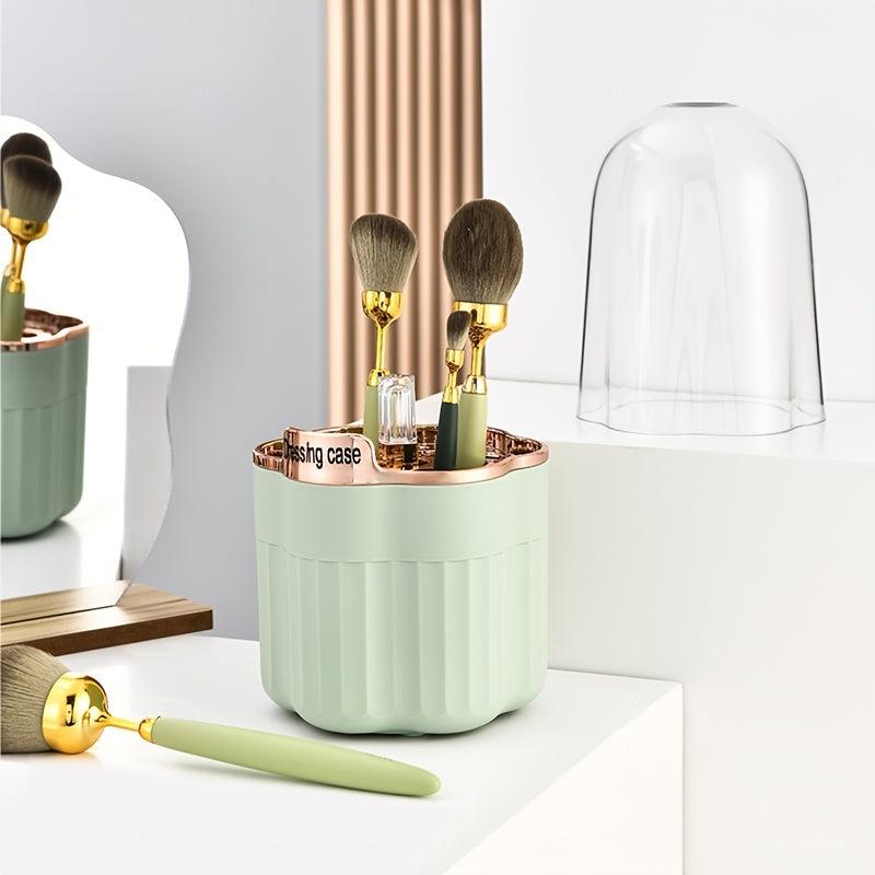 360 Rotating Makeup Brush Holder Organizer with Transparent Lid