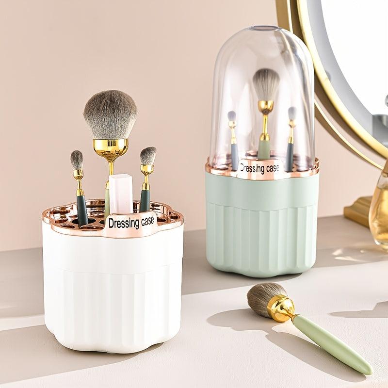 360 Rotating Makeup Brush Holder Organizer with Transparent Lid