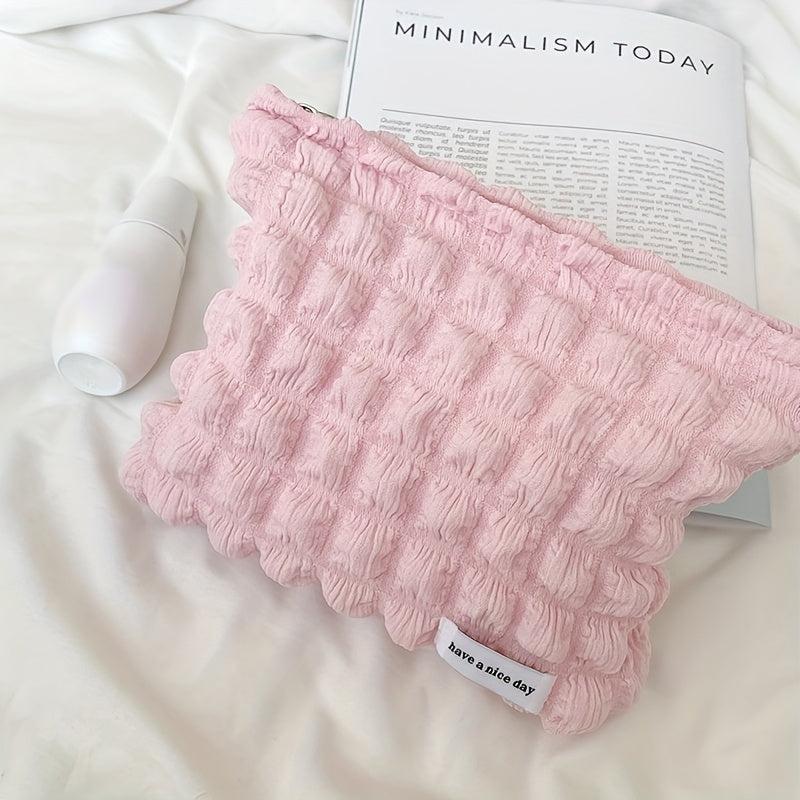 Solid Cosmetic Bag Makeup Organizer Chiffon Zipper Female Clutch Toiletry Bags