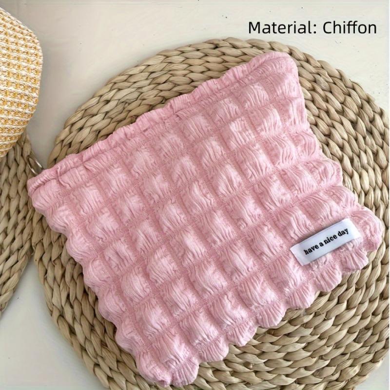 Solid Cosmetic Bag Makeup Organizer Chiffon Zipper Female Clutch Toiletry Bags