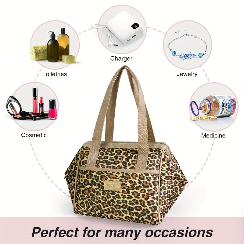 Leopard Print Makeup Bag Portable Cosmetic Pouch Travel Organizer