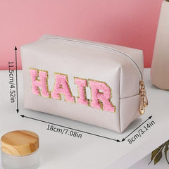 Preppy Makeup Bag Organizer with Embroidered Letter Patch