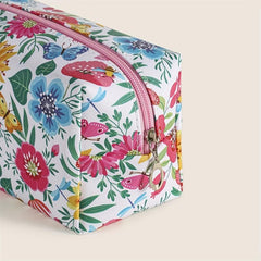 Flower Plant Print Makeup Bag PU Zipper Roomy Square Makeup Pouch