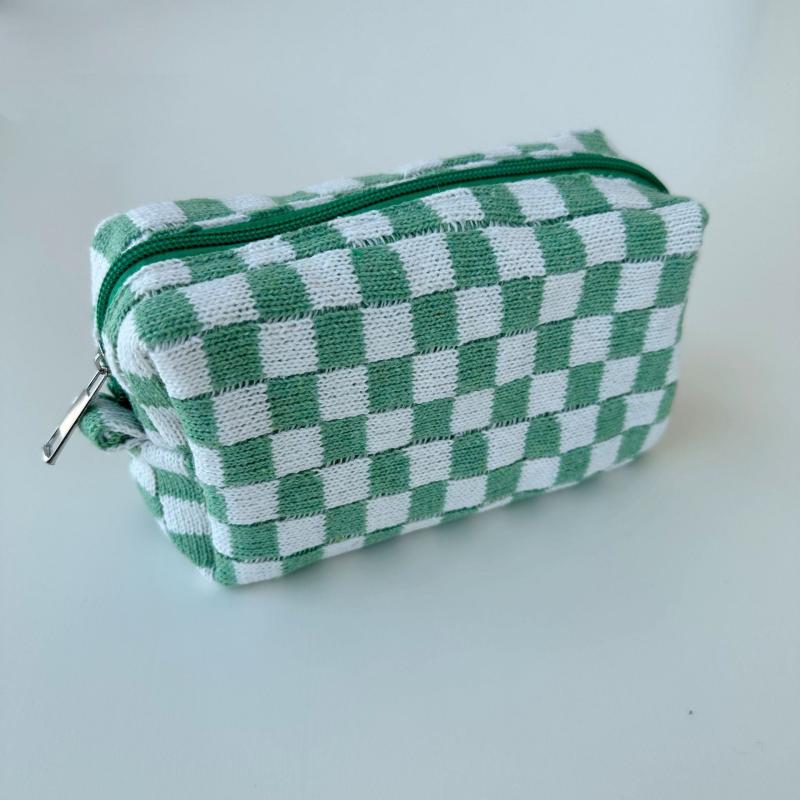 Large Capacity Plaid Makeup Bag Beauty Organizer Pouch Bag