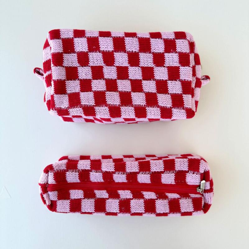 Large Capacity Plaid Makeup Bag Beauty Organizer Pouch Bag
