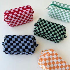 Large Capacity Plaid Makeup Bag Beauty Organizer Pouch Bag
