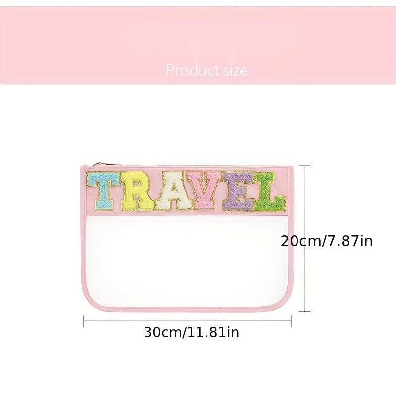 Glitter Monogram Clear Makeup Cosmetic Bag Zipper Toiletry Pouch
