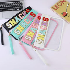 Glitter Monogram Clear Makeup Cosmetic Bag Zipper Toiletry Pouch