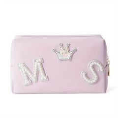 Preppy Makeup Organizer Bag with Letter Patch Waterproof Cosmetic Bag