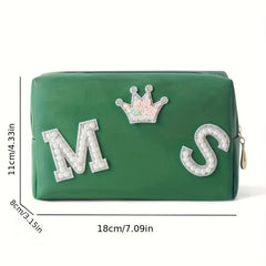 Preppy Makeup Organizer Bag with Letter Patch Waterproof Cosmetic Bag