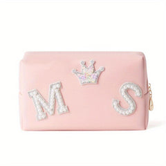 Preppy Makeup Organizer Bag with Letter Patch Waterproof Cosmetic Bag
