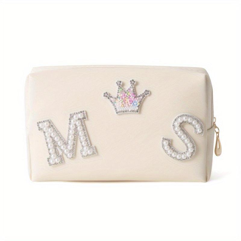 Preppy Makeup Organizer Bag with Letter Patch Waterproof Cosmetic Bag