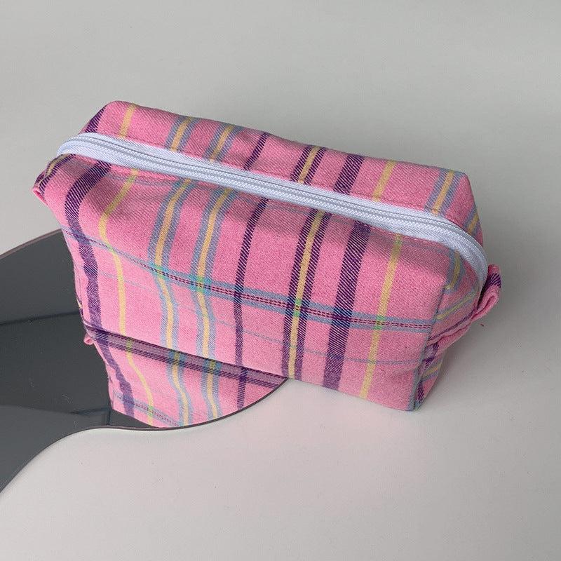 Vintage Plaid Makeup Bag Organizer Toiletry Travel Pouch