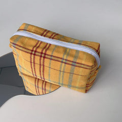 Vintage Plaid Makeup Bag Organizer Toiletry Travel Pouch
