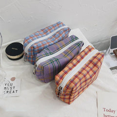 Vintage Plaid Makeup Bag Organizer Toiletry Travel Pouch