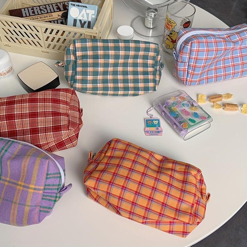 Vintage Plaid Makeup Bag Organizer Toiletry Travel Pouch